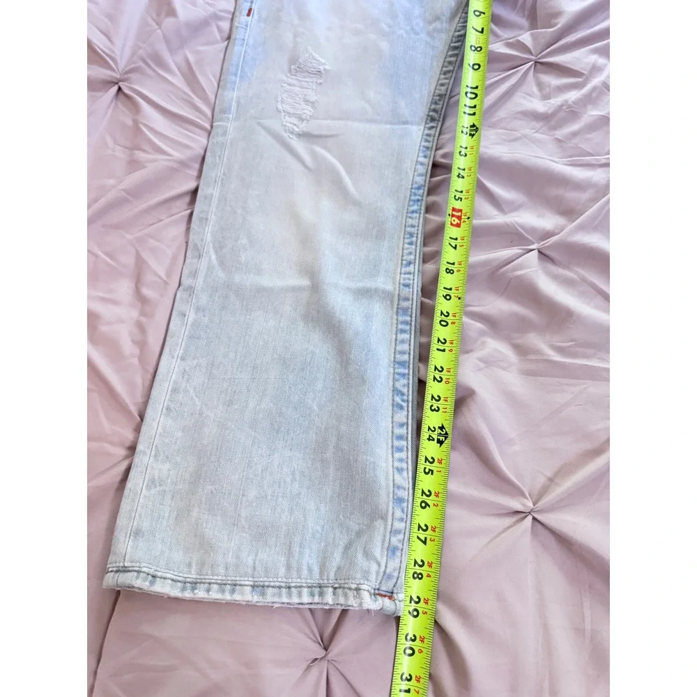 True Religion Mens Straight Seat Light Wash Distressed Y2K Jeans Size 34